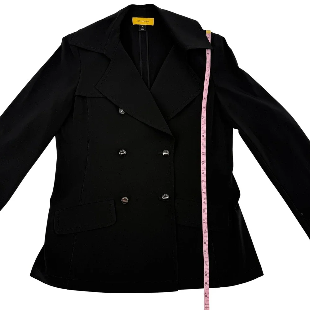 ST JOHN Women 8 Trench Jacket Blazer Black Double Breasted Old‎ Money Designer